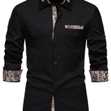 Chemise boutonnée à manches longues et imprimé cachemire colorblock pour homme
