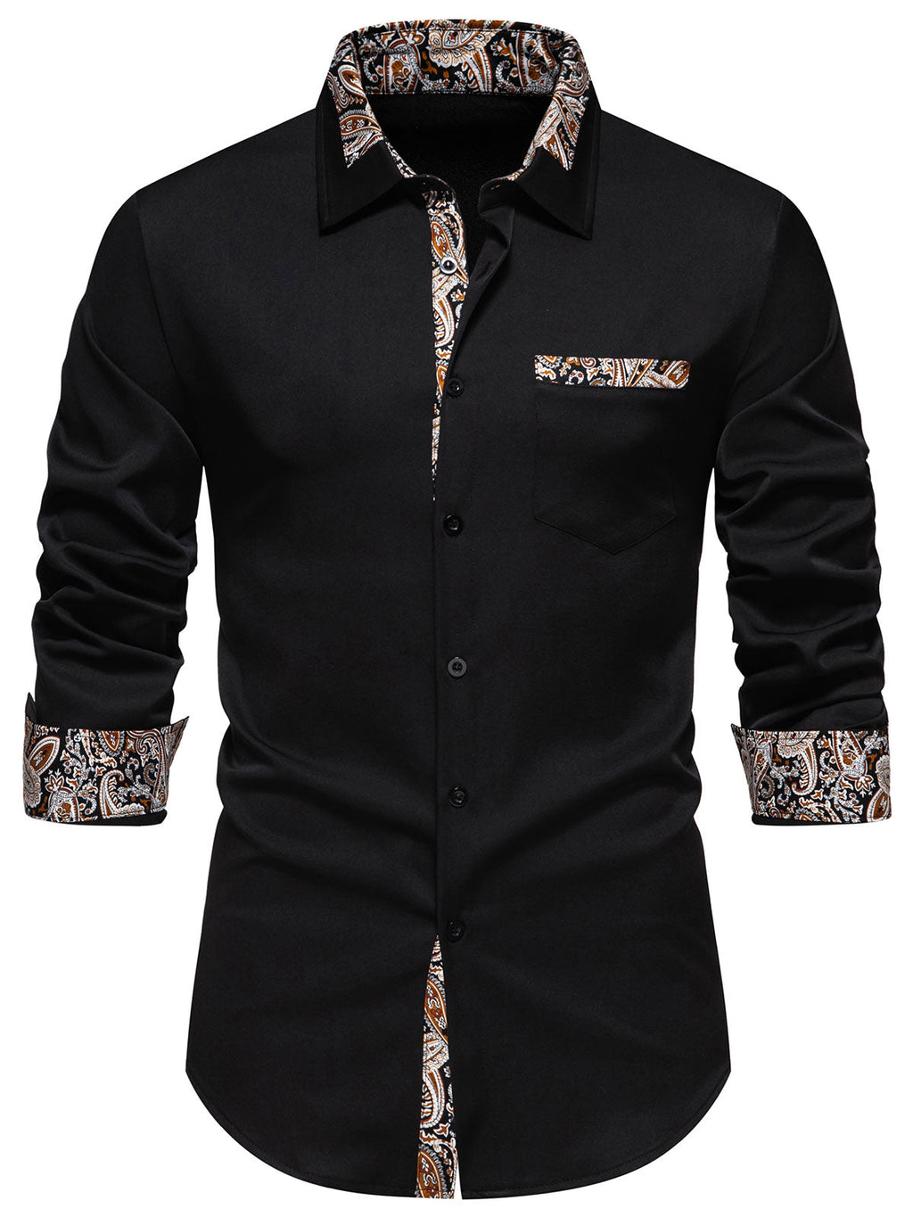 Chemise boutonnée à manches longues et imprimé cachemire colorblock pour homme