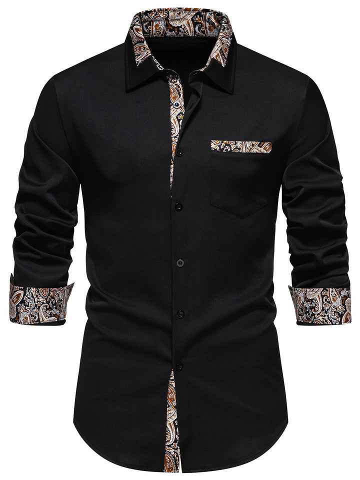 Chemise boutonnée à manches longues et imprimé cachemire colorblock pour homme