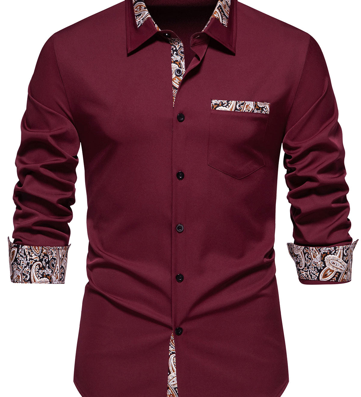 Chemise boutonnée à manches longues et imprimé cachemire colorblock pour homme
