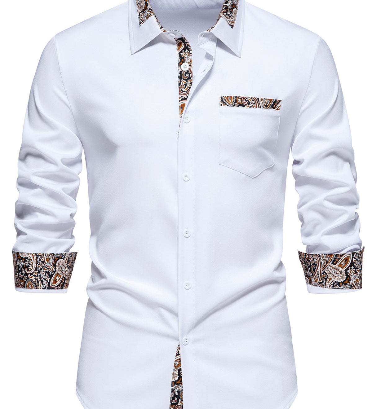 Chemise boutonnée à manches longues et imprimé cachemire colorblock pour homme
