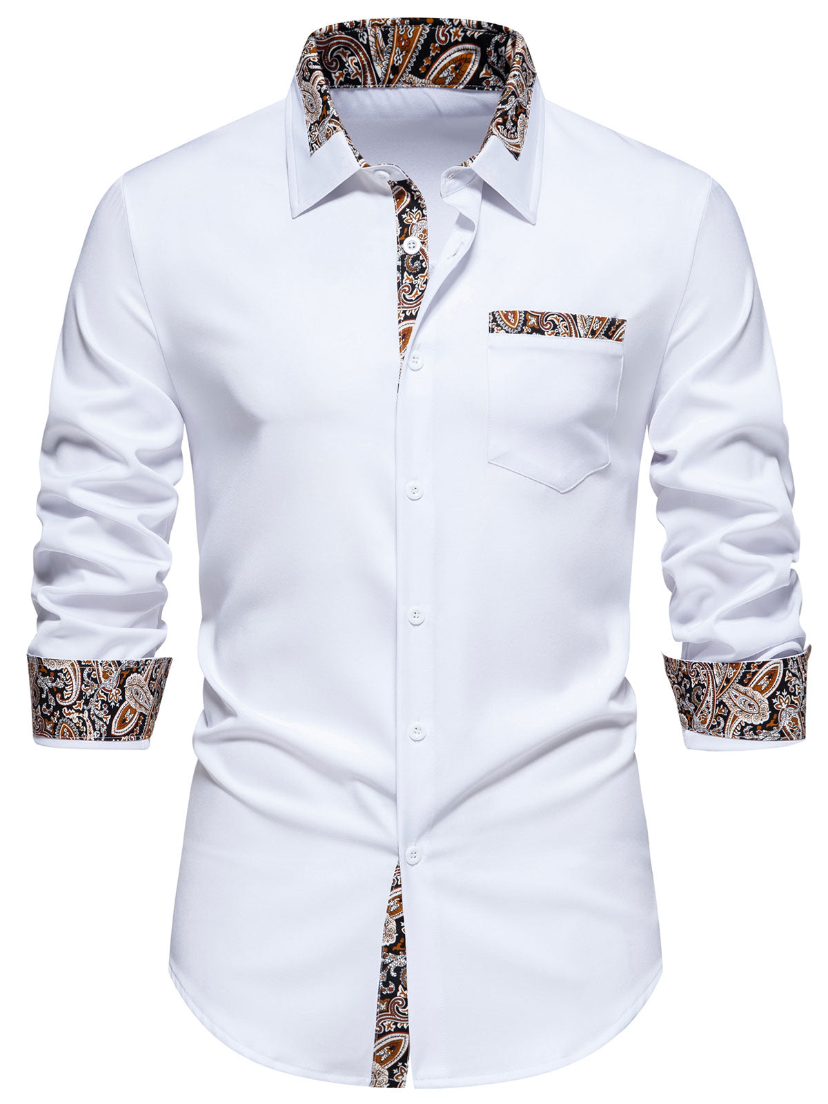 Chemise boutonnée à manches longues et imprimé cachemire colorblock pour homme