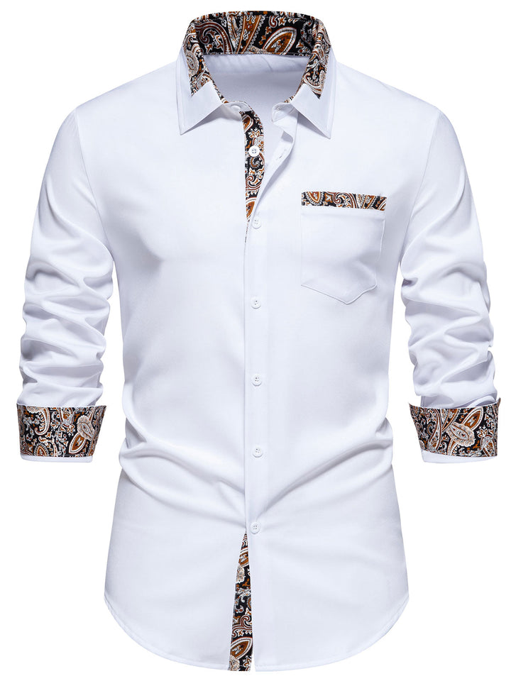 Chemise boutonnée à manches longues et imprimé cachemire colorblock pour homme