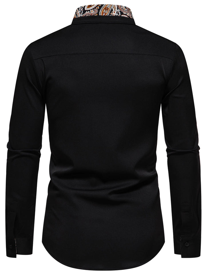 Chemise boutonnée à manches longues et imprimé cachemire colorblock pour homme
