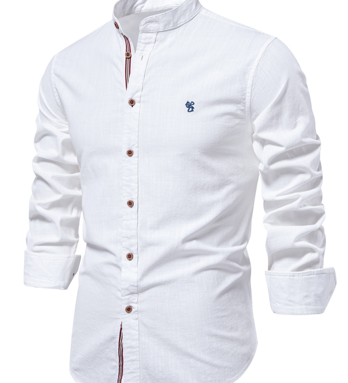 Chemise boutonnée à manches longues 100% coton de couleur unie pour hommes