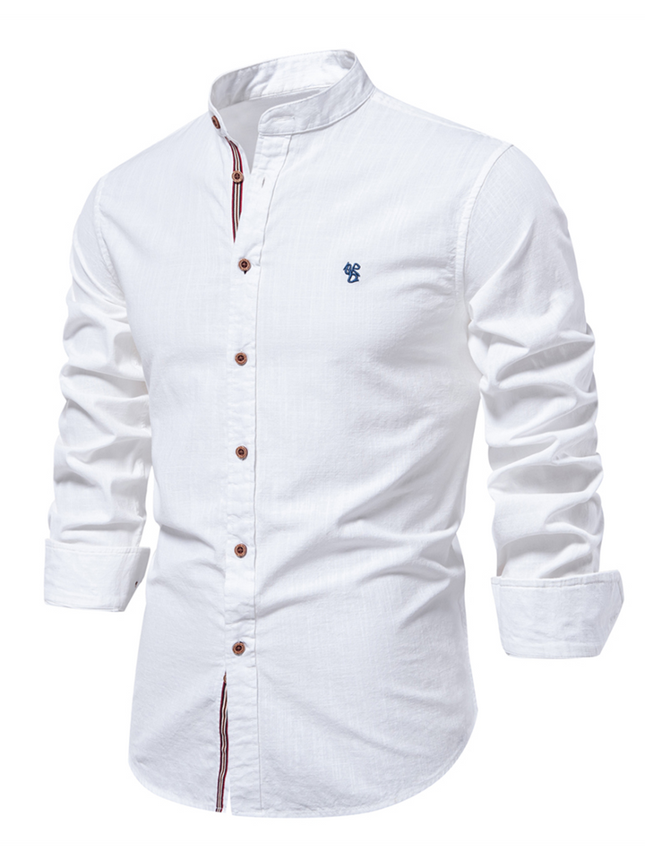 Chemise boutonnée à manches longues 100% coton de couleur unie pour hommes