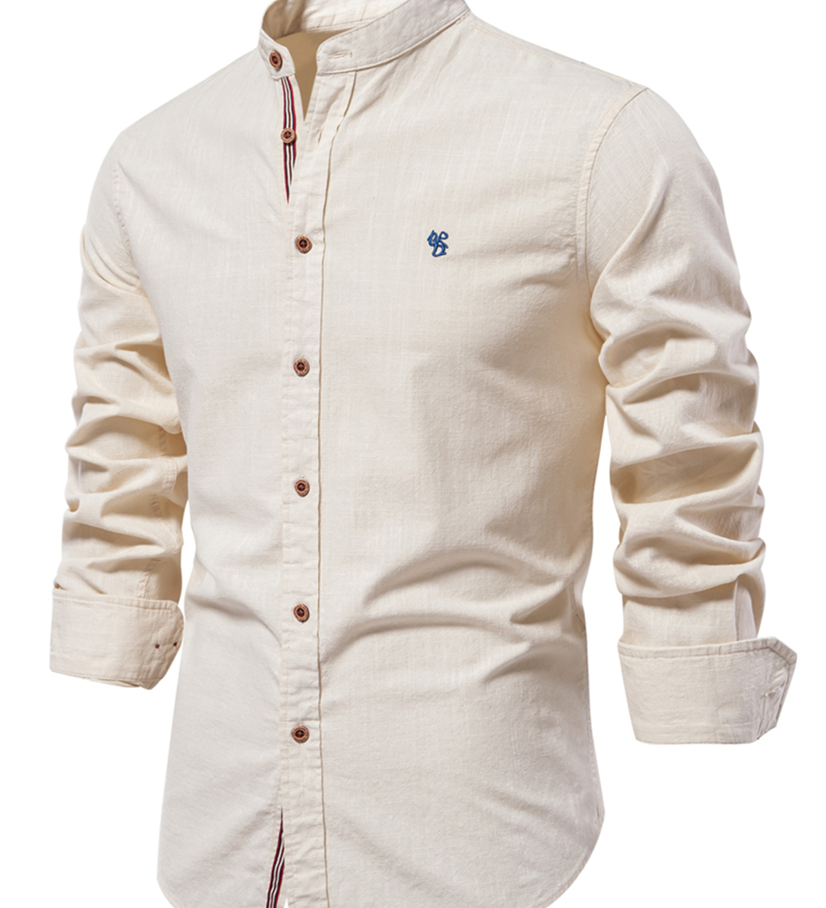 Chemise boutonnée à manches longues 100% coton de couleur unie pour hommes