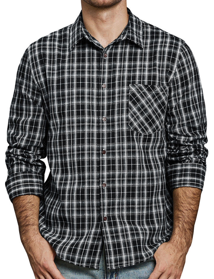 Chemise à manches longues à carreaux décontractée pour hommes avec poche rétro