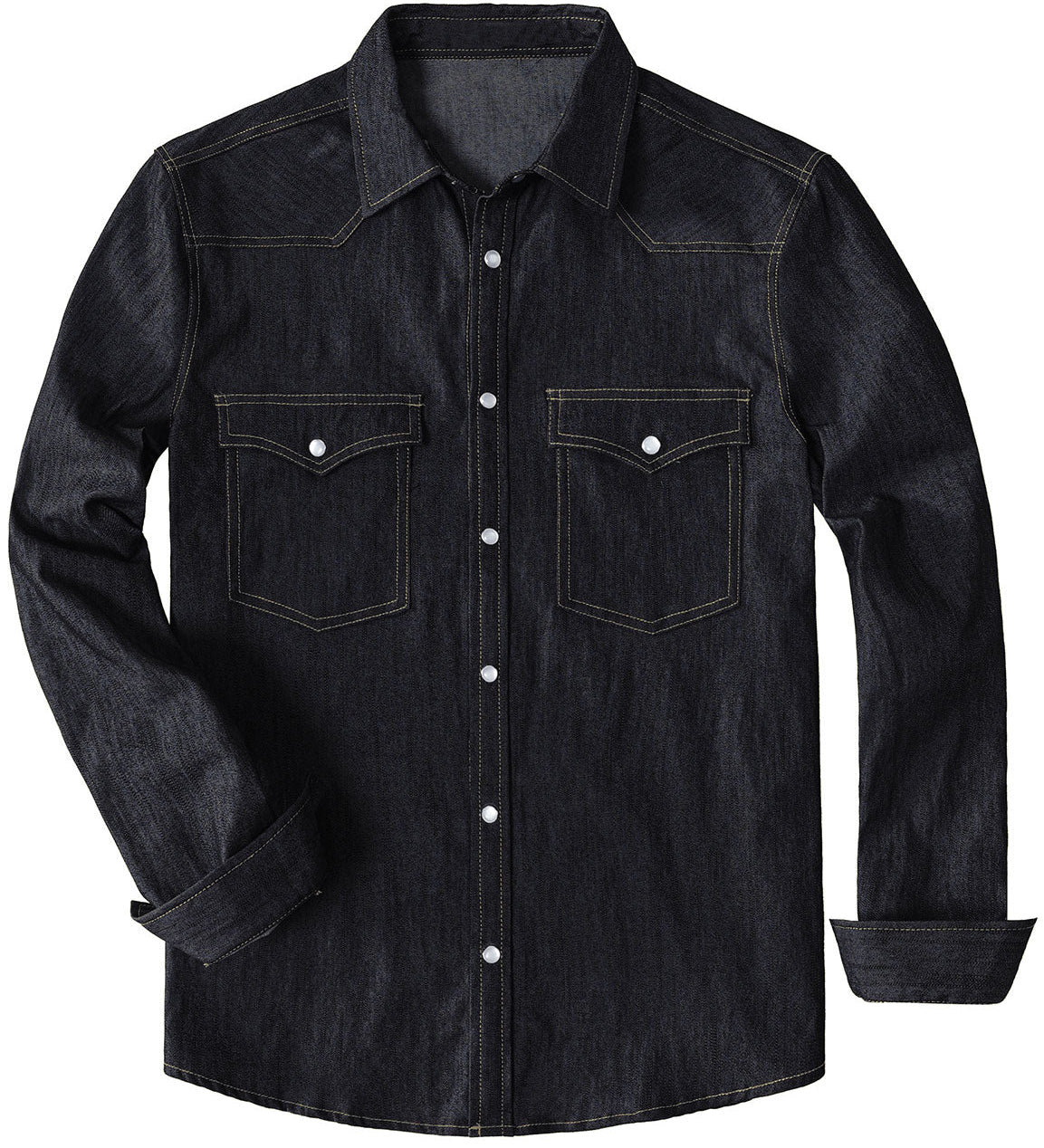 Chemise à manches longues en denim style cowboy pour homme avec boutons-pression nacrés