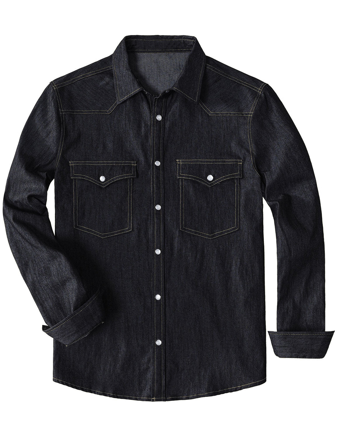 Chemise à manches longues en denim style cowboy pour homme avec boutons-pression nacrés
