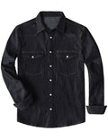 Chemise à manches longues en denim style cowboy pour homme avec boutons-pression nacrés