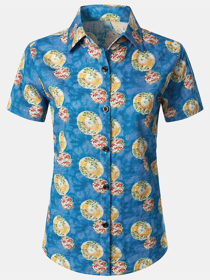 Chemisier à imprimé floral pour femme, chemise hawaïenne en coton à manches courtes pour la plage, l&