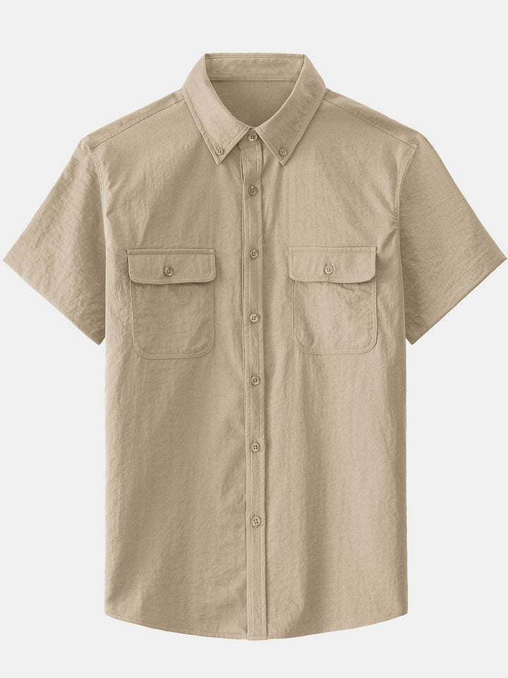 Chemise boutonnée décontractée à poches solides pour homme