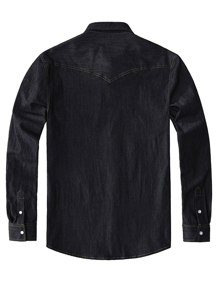 Chemise à manches longues en denim style cowboy pour homme avec boutons-pression nacrés