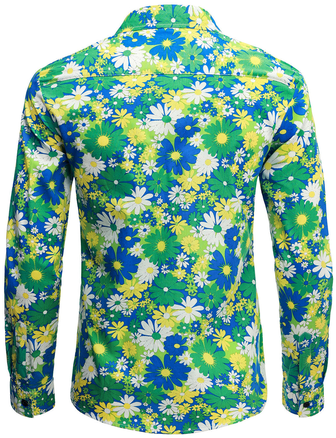 Chemise boutonnée à manches longues en coton vert à fleurs pour hommes