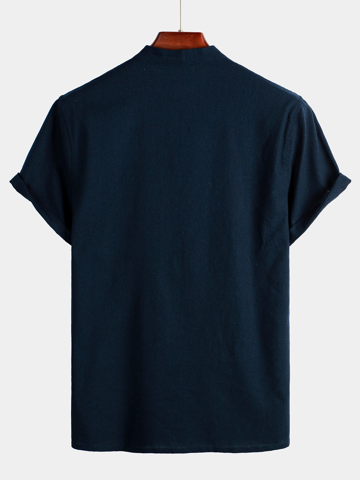 Chemise pour Homme en Couleur Unie avec Col Haut et Bouton Semi-Ouvert, avec Poche Frontale