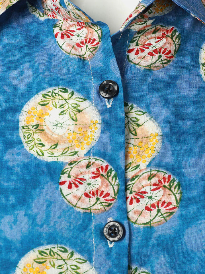 Chemisier à imprimé floral pour femme, chemise hawaïenne en coton à manches courtes pour la plage, l&