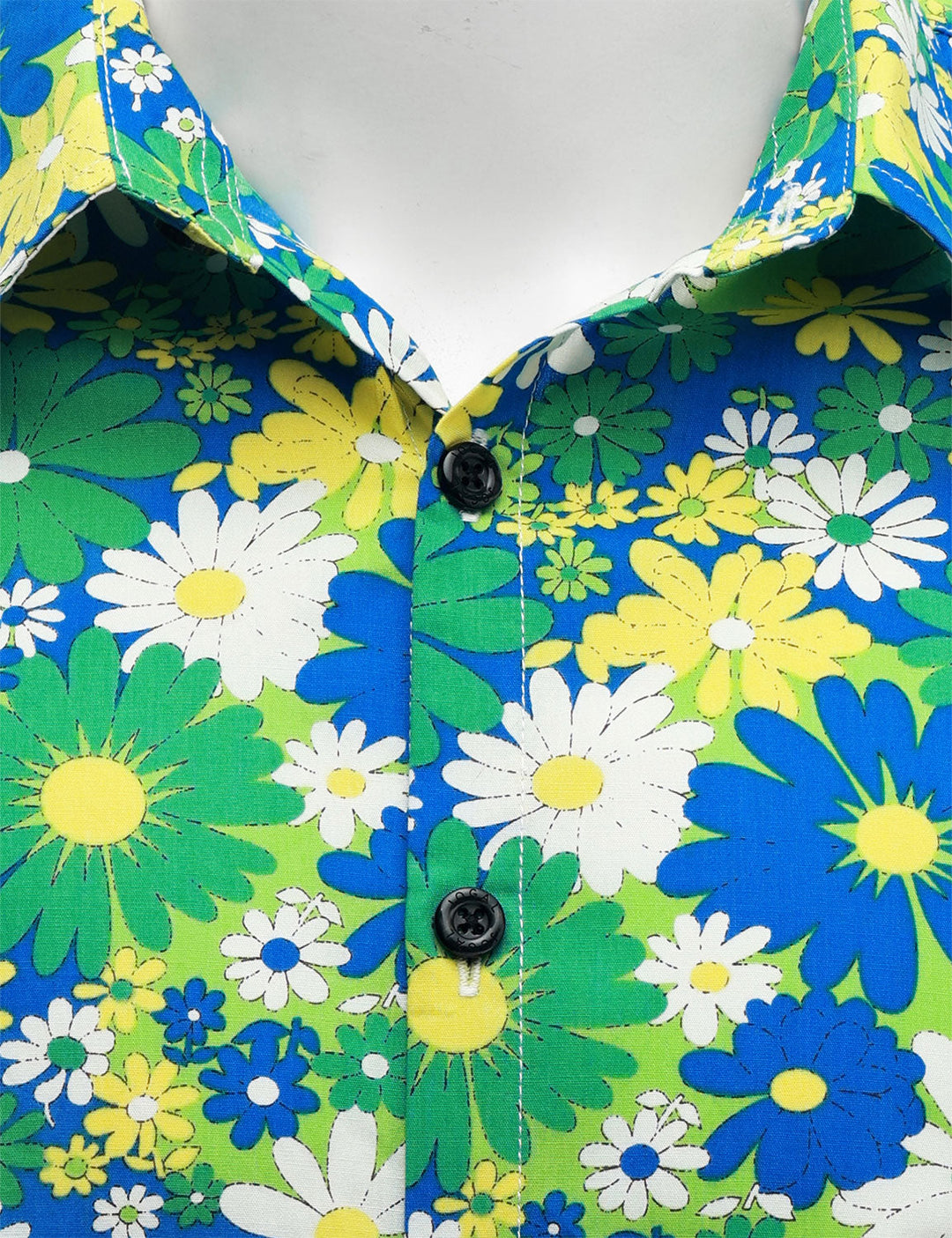 Chemise boutonnée à manches longues en coton vert à fleurs pour hommes