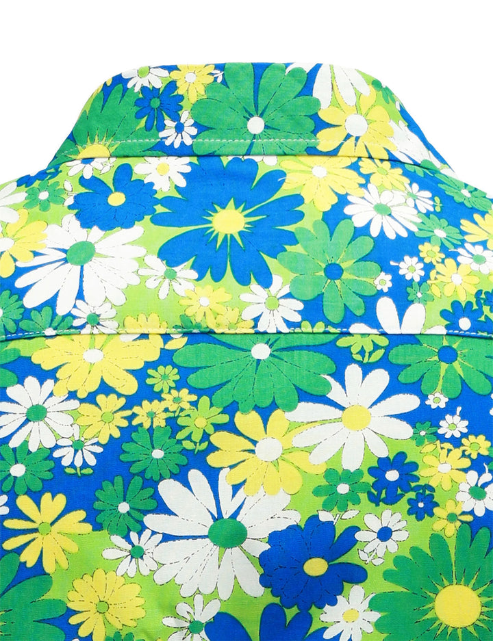 Chemise boutonnée à manches longues en coton vert à fleurs pour hommes