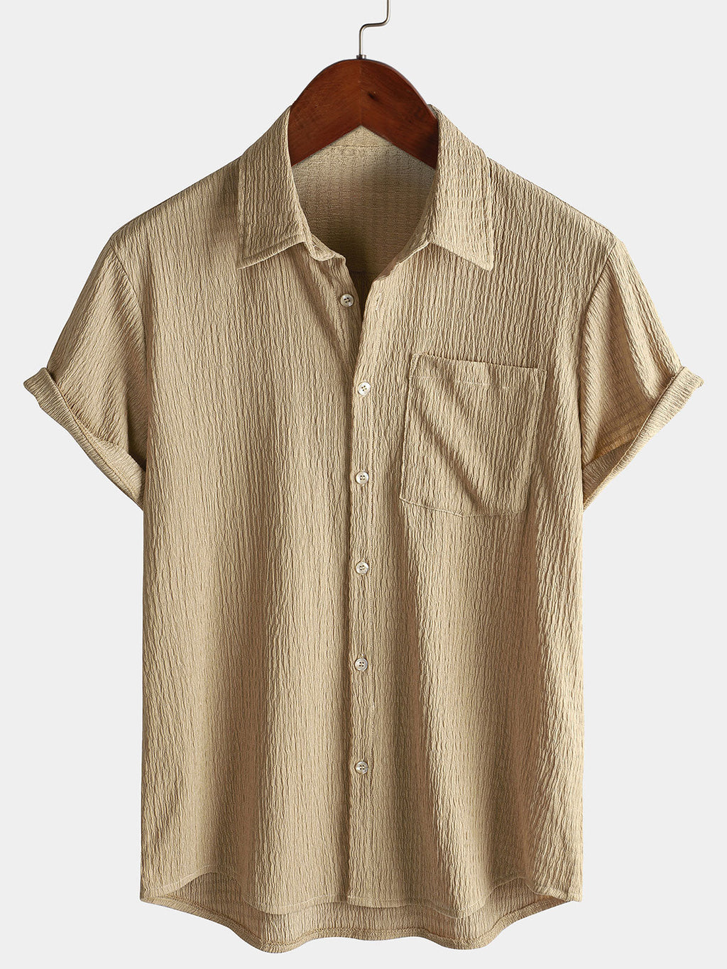 Chemise Casual à Manches Courtes Unie pour Homme en Été