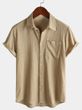 Chemise Casual à Manches Courtes Unie pour Homme en Été