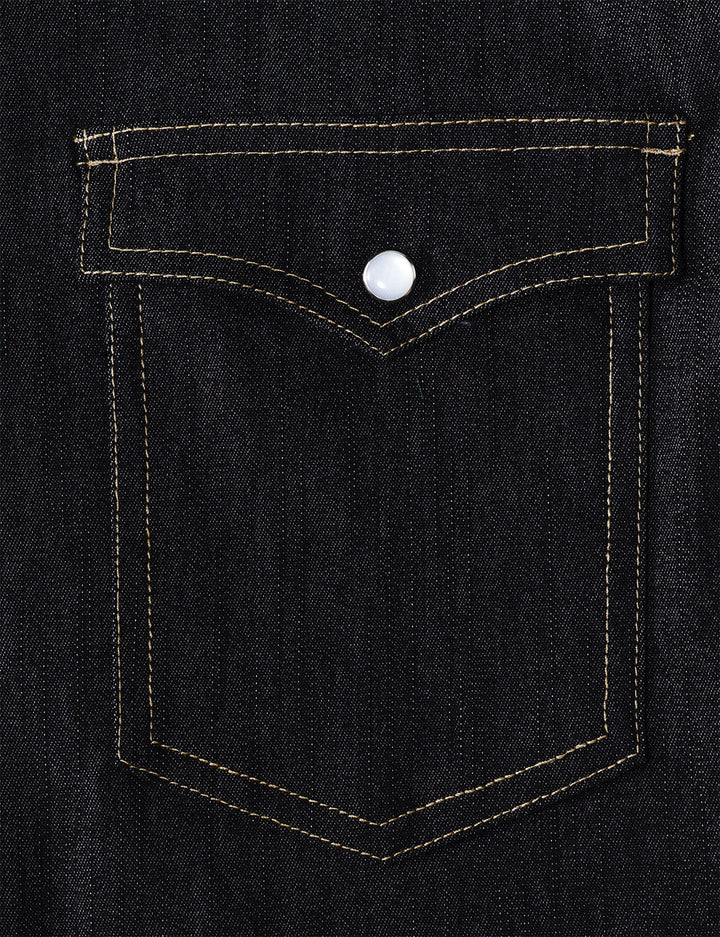 Chemise à manches longues en denim style cowboy pour homme avec boutons-pression nacrés
