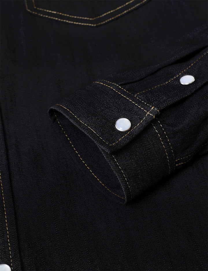 Chemise à manches longues en denim style cowboy pour homme avec boutons-pression nacrés