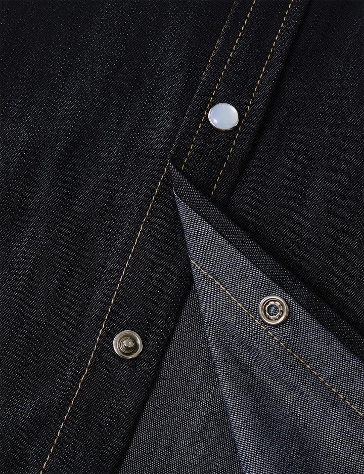Chemise à manches longues en denim style cowboy pour homme avec boutons-pression nacrés