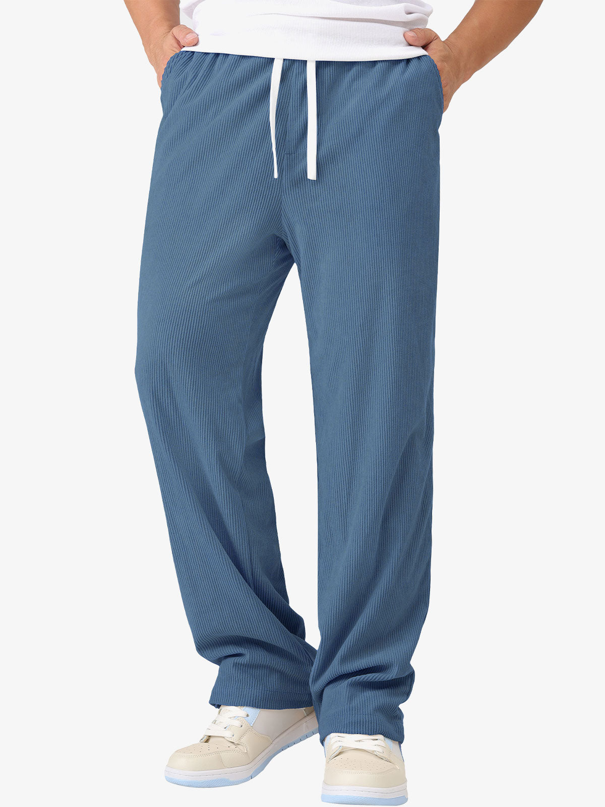 Pantalon décontracté en velours côtelé avec cordon de serrage et taille élastique pour homme