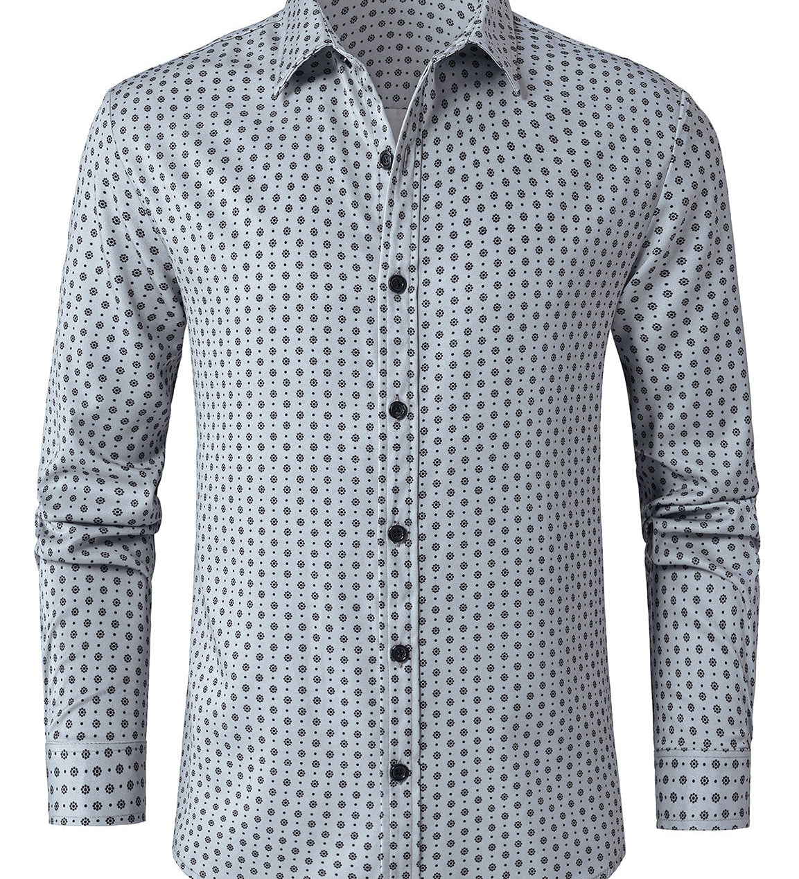 Chemise à manches longues grise à imprimé rétro pour homme