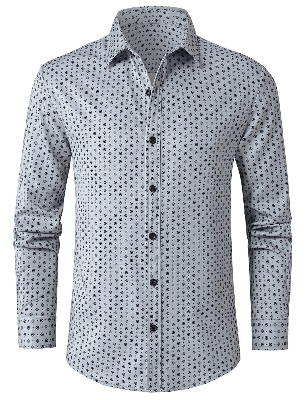 Chemise à manches longues grise à imprimé rétro pour homme