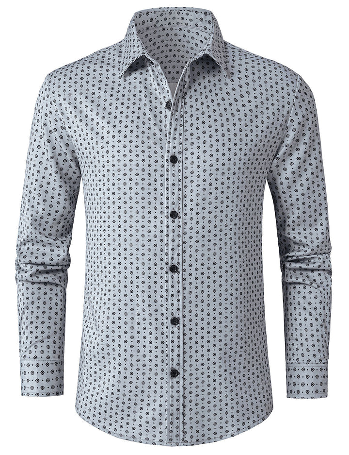 Chemise à manches longues grise à imprimé rétro pour homme