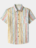 Chemise Homme Rayures Verticales en Coton Manches Courtes