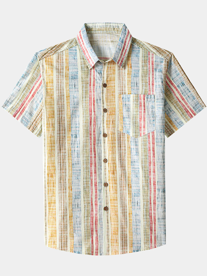 Chemise Homme Rayures Verticales en Coton Manches Courtes