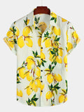 Chemise à manches courtes hawaïenne à imprimé citron jaune tropical pour hommes