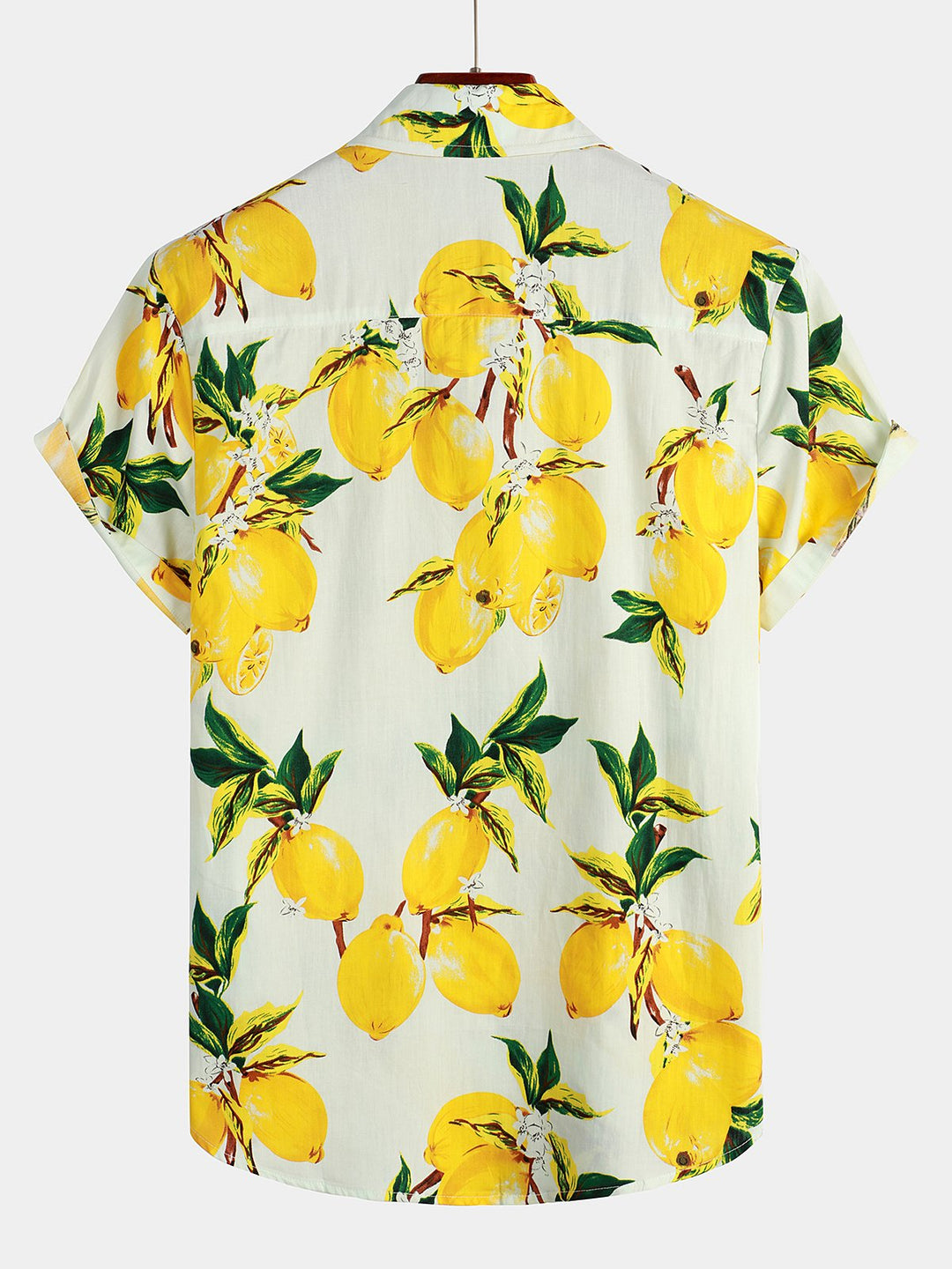 Chemise à manches courtes hawaïenne à imprimé citron jaune tropical pour hommes