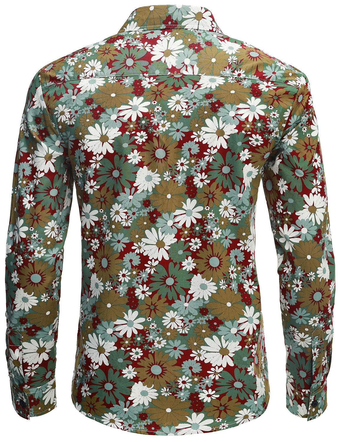 Chemise boutonnée à manches longues en coton à fleurs kaki pour homme