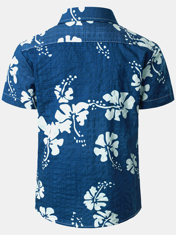 Chemise à manches courtes pour enfants à imprimé floral hawaïen tropical Aloha Holiday Beach