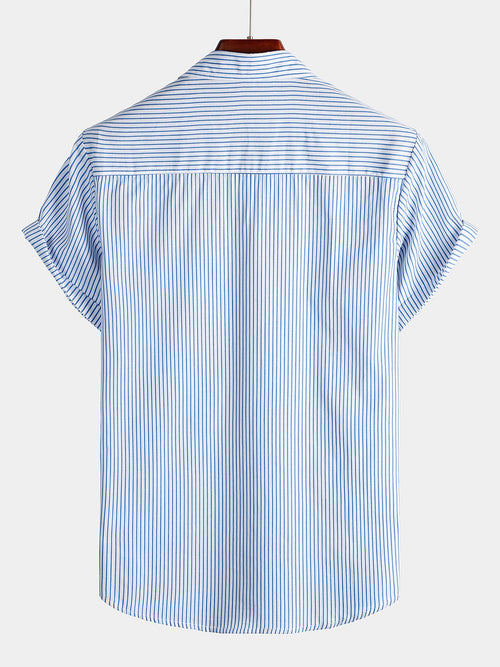Men's Striped Short-Sleeved Shirt with Pocket