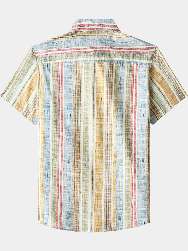 Chemise Homme Rayures Verticales en Coton Manches Courtes