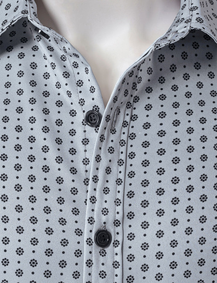 Chemise à manches longues grise à imprimé rétro pour homme