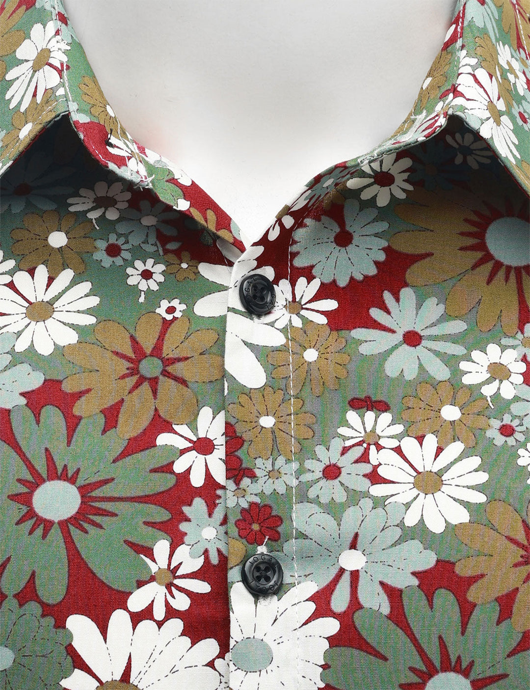Chemise boutonnée à manches longues en coton à fleurs kaki pour homme