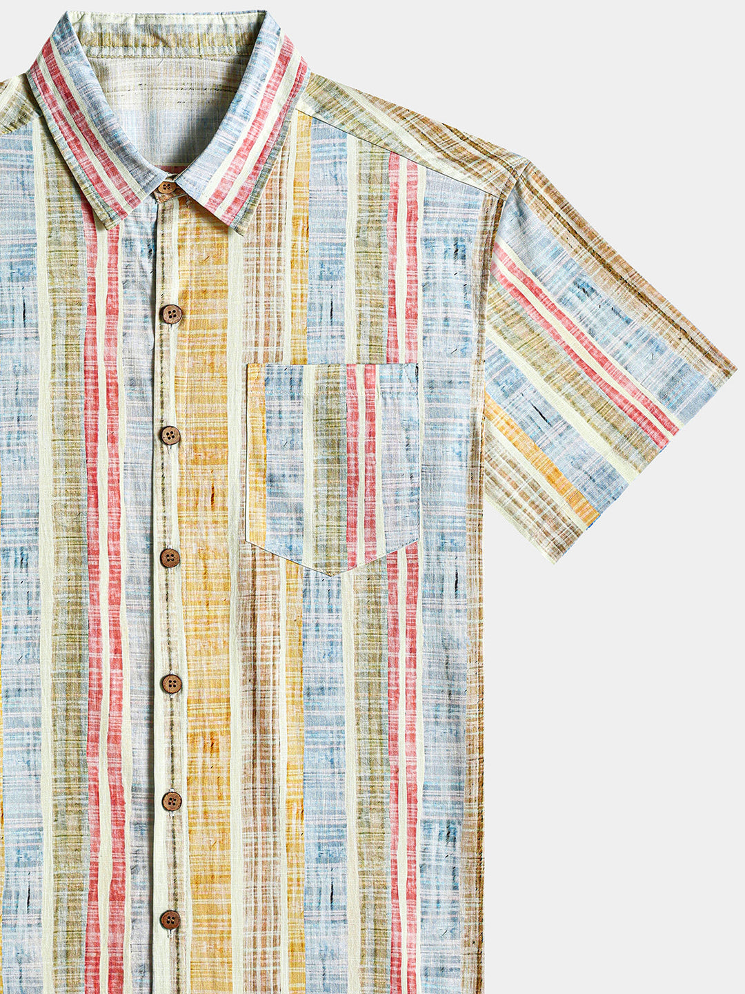 Chemise Homme Rayures Verticales en Coton Manches Courtes