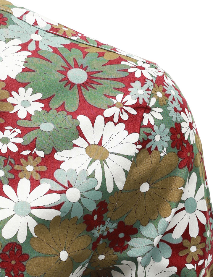 Chemise boutonnée à manches longues en coton à fleurs kaki pour homme