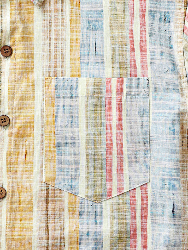Chemise Homme Rayures Verticales en Coton Manches Courtes
