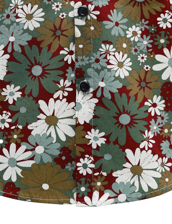 Chemise boutonnée à manches longues en coton à fleurs kaki pour homme