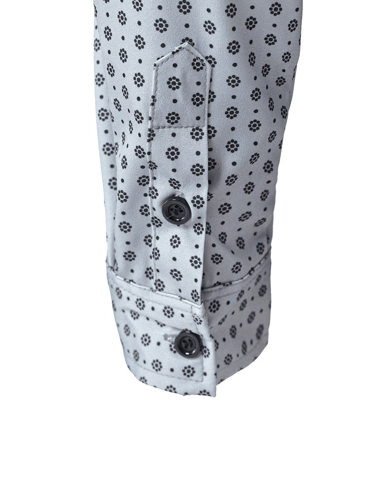 Chemise à manches longues grise à imprimé rétro pour homme