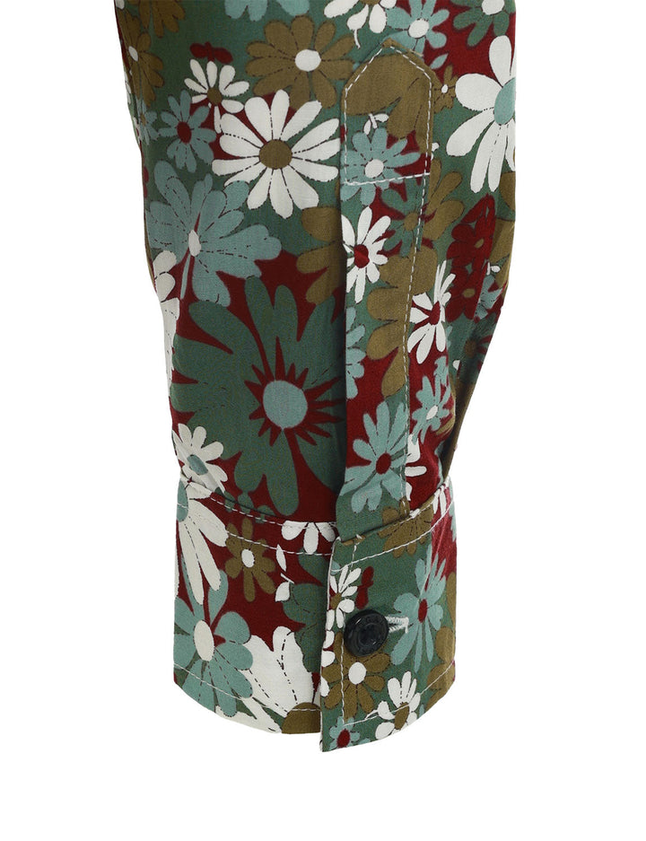 Chemise boutonnée à manches longues en coton à fleurs kaki pour homme