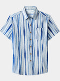 Chemise Homme Rayures Verticales Tie-Dye Rétro en Coton Manches Courtes