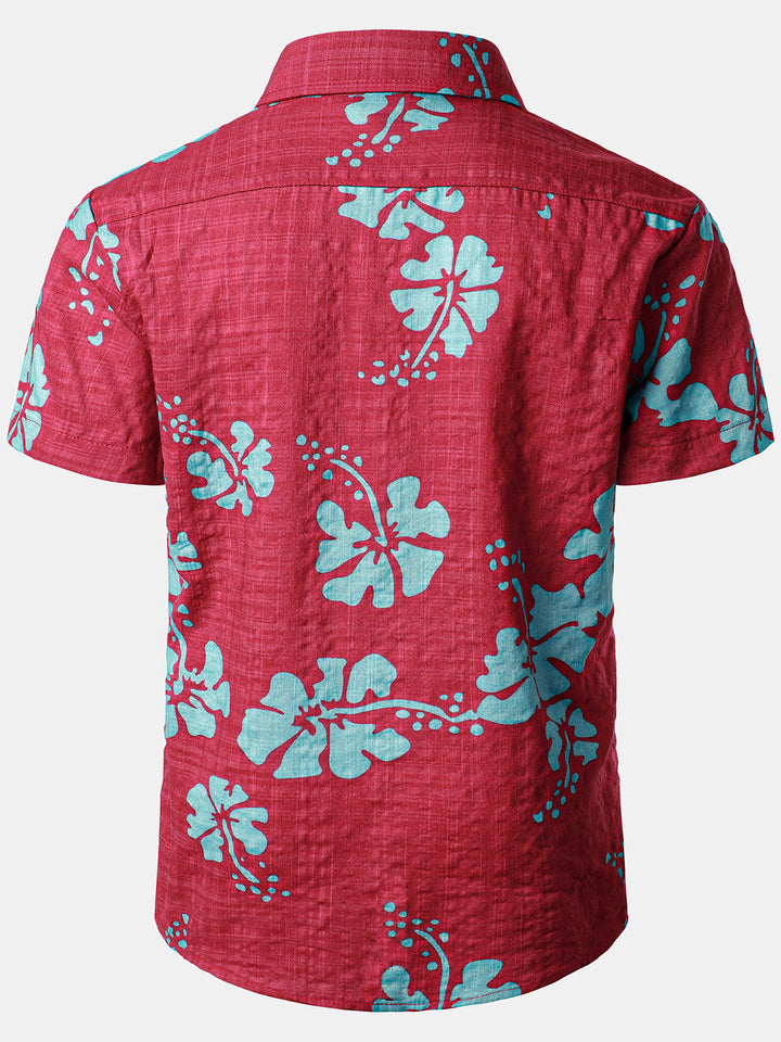 Chemise à manches courtes pour enfants à imprimé floral hawaïen tropical Aloha Holiday Beach